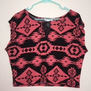 Coral Tribal Print Crop Top